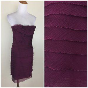 ALICE+OLIVIA 100% Silk Layered Ruffle Fitted Dress